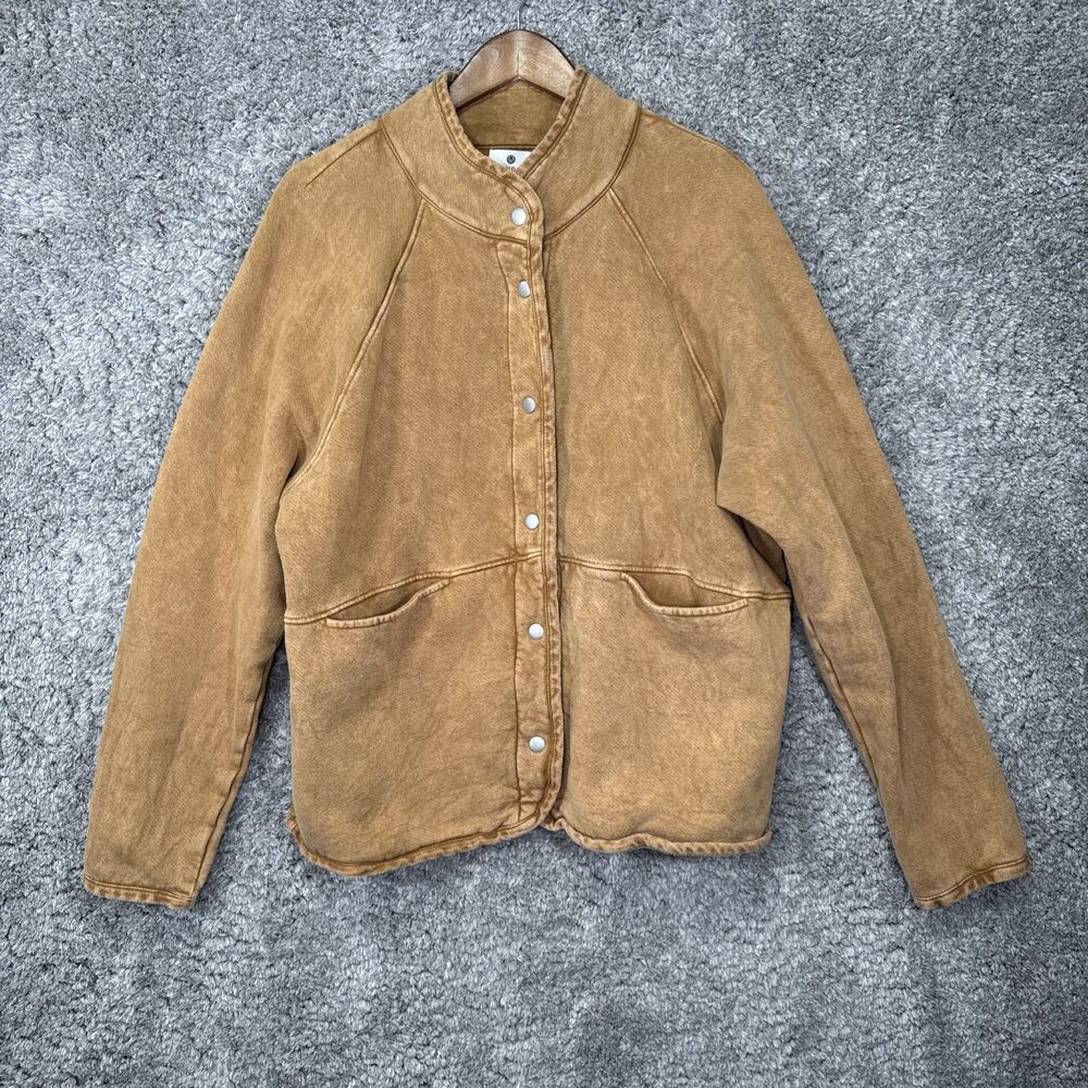 Sundry Women’s Snap Button Knit Jacket 100% Cotton Camel Brown Size 2 Oversized